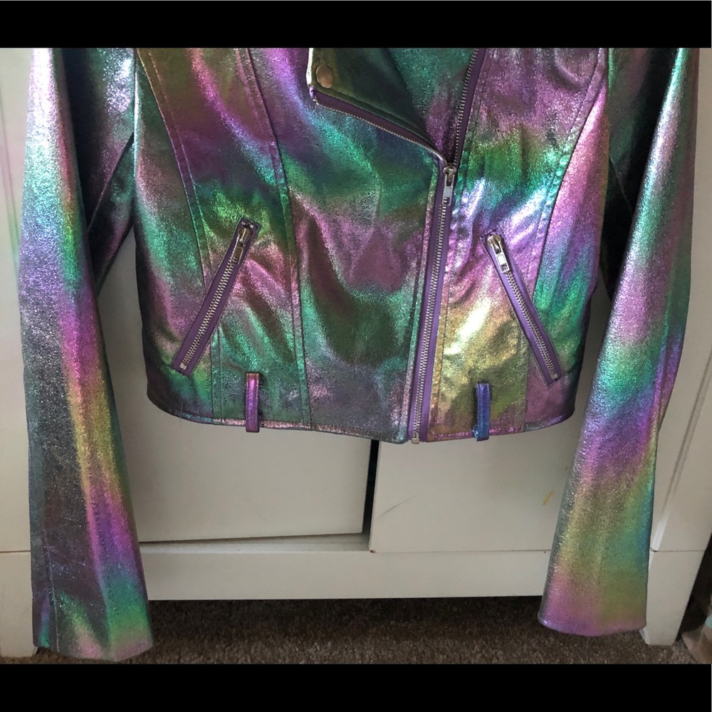 Holographic Iridescent Hologram Moto Jacket S EUC - Picture 5 of 10